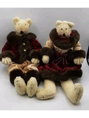 Vintage Handmade Mr and Mrs Dressed Up Plush Bears Shelf Sitters 15 In Tall